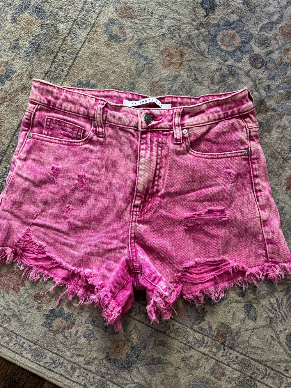Celebrity Pink Hot Pink Distressed Denim Shorts